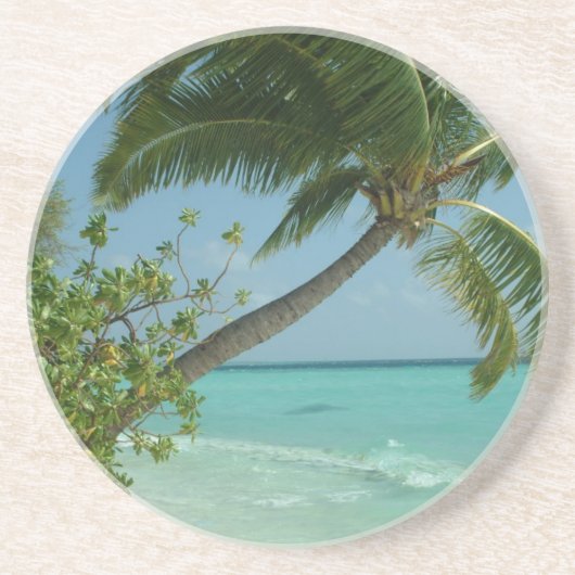 トロピカルビーチサンドサンウォーターウェーブスサーフアート コースター (正面)