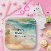 トロピカルビーチサンドターコイズシー誕生日 ペーパープレート (パーティー)