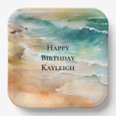 トロピカルビーチサンドターコイズシー誕生日 ペーパープレート (正面)