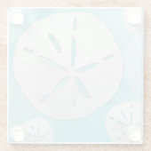 トロピカルビーチサンドドルターコイズウォーターカラー ガラスコースター (裏面)