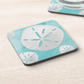 トロピカルビーチサンドドルターコイズウォーターカラー コースター (左側)