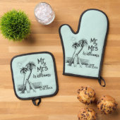 トロピカルビーチサーファー家族名Est Mr.And Mrs. 鍋つかみ&鍋敷きセット (トップダウン)