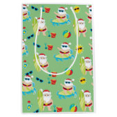 トロピカルビーチサーフィンサンタキュートクリスマス ミディアムペーパーバッグ (正面)