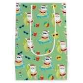 トロピカルビーチサーフィンサンタキュートクリスマス ミディアムペーパーバッグ (裏面)