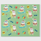 トロピカルビーチサーフィンサンタキュートクリスマス ラッピングペーパー (フラット)