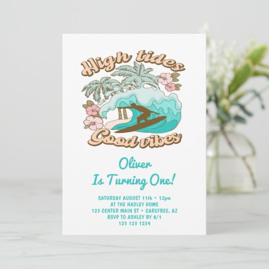 トロピカルビーチサーフボードボーイの誕生日 招待状 (スタンド正面)