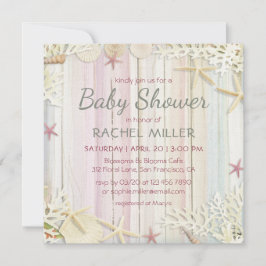 トロピカルビーチシックモダンシーシェルベビーシャワー 招待状