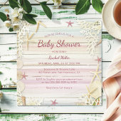 トロピカルビーチシックモダンシーシェルベビーシャワー 招待状