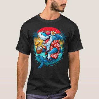 トロピカルビーチシャークココナッツドリンクサマー Tシャツ