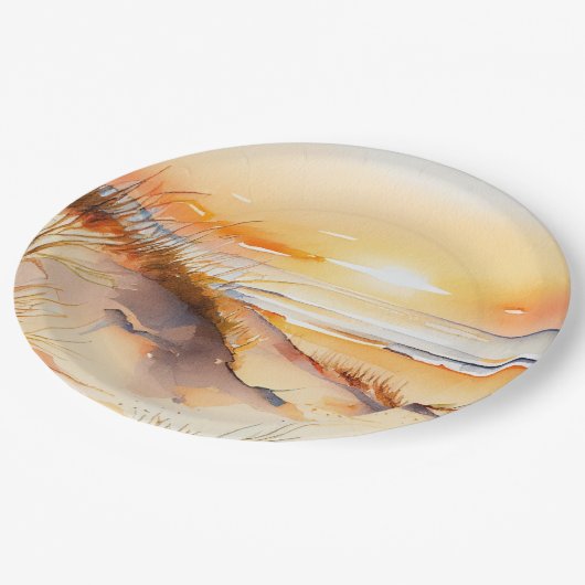 トロピカルビーチシーサンド海コーストサンセット ペーパープレート (アングル)