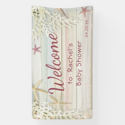 トロピカルビーチシーシェモダンルボホベイビーシャワー 横断幕 (縦)