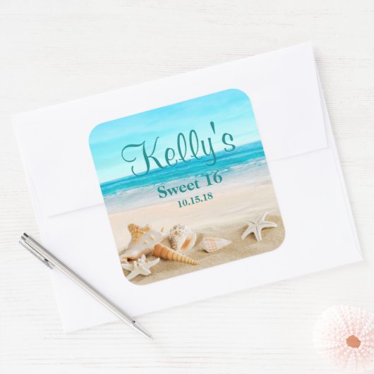トロピカルビーチシーシェルスウィート16お気に入りラベル スクエアシール (封筒)