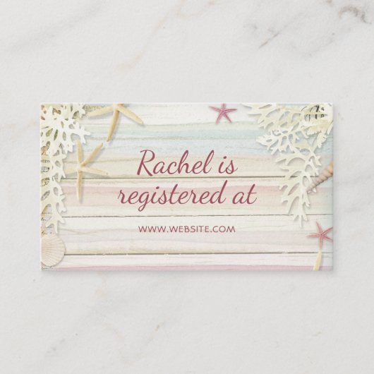 トロピカルビーチシーシェルベビーシャワーレジストリ エンクロージャーカード (正面)