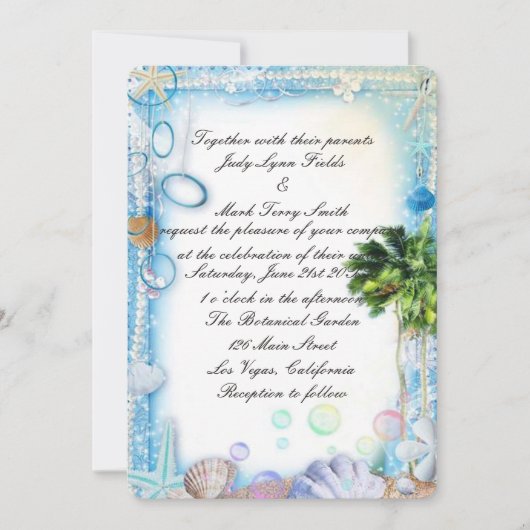 トロピカルビーチシーシェル結婚式招待状 招待状 (正面)