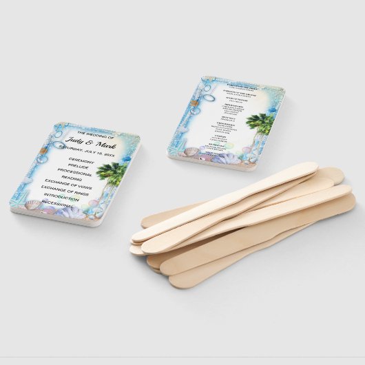 トロピカルビーチシーシェル結婚式 プログラムファン ハンドファン (組立なし)