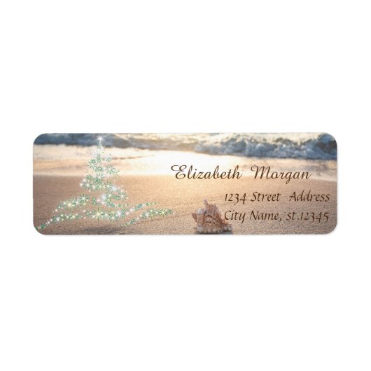 トロピカルビーチシーシェル、クリスマスツリーホリデー ラベル (正面)