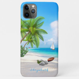 トロピカルビーチシースケープイラストレーション名前をカスタムする iPhone 11 PRO MAXケース