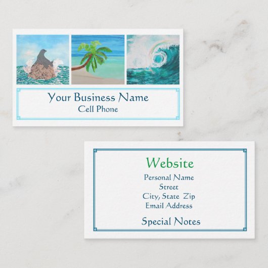 トロピカルビーチシールパームツリー海ウェーブレインボー 名刺 (正面/裏面)