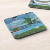トロピカルビーチシーンアートプリント コースター (左側)