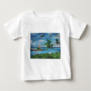 トロピカルビーチシーンアートプリント ベビーTシャツ