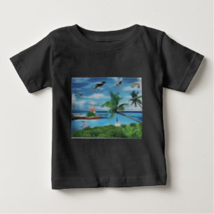 トロピカルビーチシーンアートプリント ベビーTシャツ