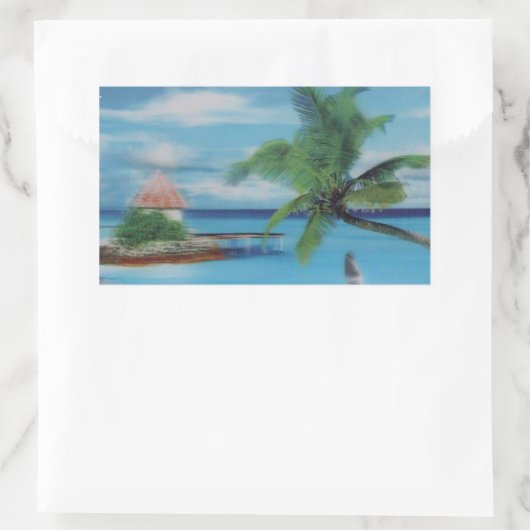 トロピカルビーチシーンアートプリント 長方形シール (バッグ)