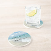 トロピカルビーチシーンパーソナライズされたキープサケ コースター (側面)