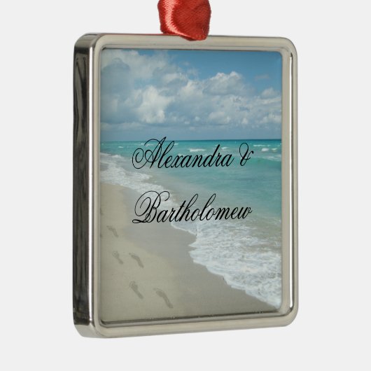 トロピカルビーチシーンパーソナライズされたキープサケ メタルオーナメント (右)