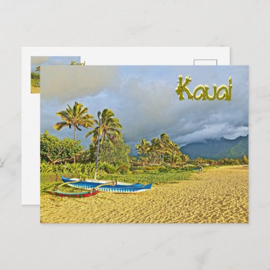 トロピカルビーチシーン,カウアイハワイ ポストカード (正面/裏面)