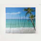 トロピカルビーチシーン パームツリーの背景 タペストリー (正面(横))