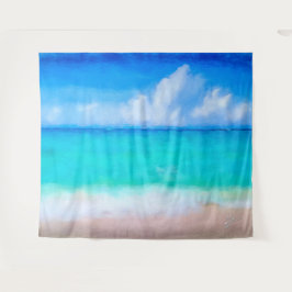 トロピカルビーチシーン 海と砂 水彩 タペストリー
