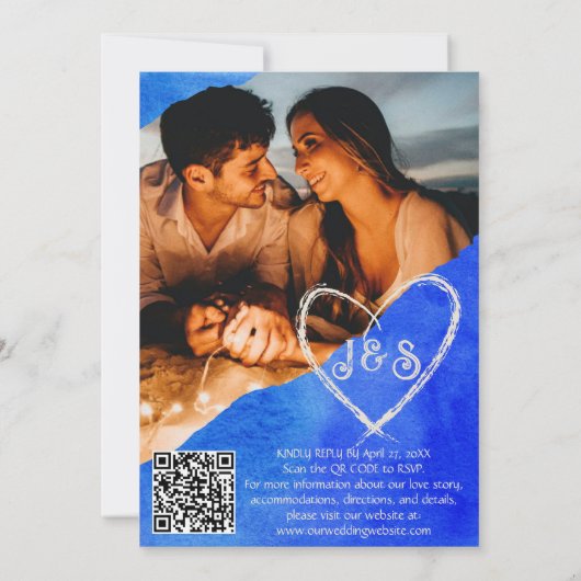 トロピカルビーチスタイルのブルーゴールドデスティネーションワエディング 招待状 (裏面)