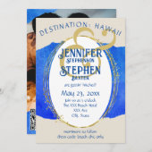 トロピカルビーチスタイルのブルーゴールドデスティネーションワエディング 招待状 (正面/裏面)