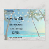 トロピカルビーチストリングライトパームツリーモダン 案内ポストカード (裏面)