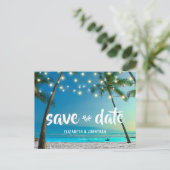 トロピカルビーチストリングライトパームツリーモダン 案内ポストカード (スタンド正面)