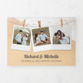 トロピカルビーチストリングライト結婚オールインワン 三つ折り招待状 (カバー)