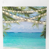 トロピカルビーチストリングライト結婚オールインワン 三つ折り招待状 (内部最初)