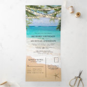 トロピカルビーチストリングライト結婚オールインワン 三つ折り招待状 (内部)