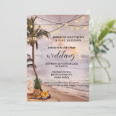 トロピカルビーチストリングライトQRコードウェディング 招待状 (スタンド正面)