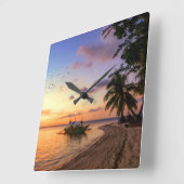 トロピカルビーチタヒチアイランドサンセット スクエア壁時計 (傾斜)