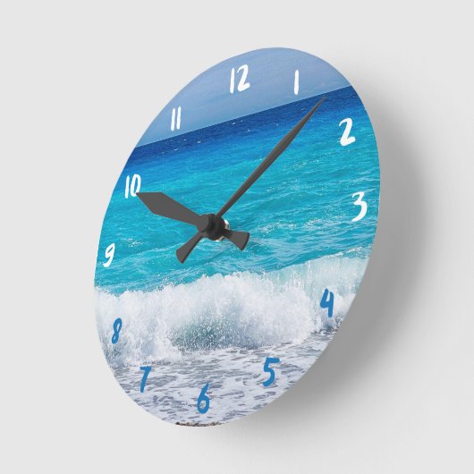 トロピカルビーチターコイズウォーターブルー海シーフォーム ラウンド壁時計 (傾斜)