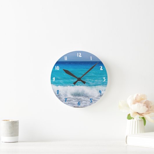 トロピカルビーチターコイズウォーターブルー海シーフォーム ラウンド壁時計 (ホーム)