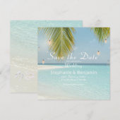 トロピカルビーチターコイズパームツリースクエアフラット セーブザデート (正面/裏面)