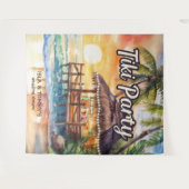 トロピカルビーチティキバーウェディングシャワー タペストリー (正面(横))