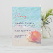 トロピカルビーチティール(緑がかった色)&コーラルコンチシェル結婚ズ 招待状 (スタンド正面)