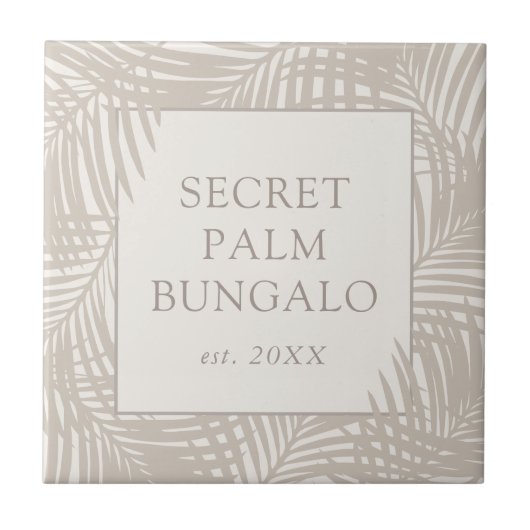 トロピカルビーチハウスタウペパームパターン タイル (正面)