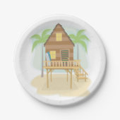 トロピカルビーチハットサーフボードアンドパームツリーズ ペーパープレート (正面)