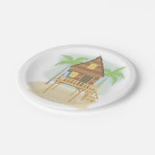 トロピカルビーチハットサーフボードアンドパームツリーズ ペーパープレート (アングル)