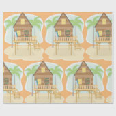 トロピカルビーチハットサーフボードアンドパームツリーズ ラッピングペーパー (フラット)