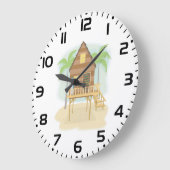 トロピカルビーチハットサーフボードアンドパームツリーズ ラージ壁時計 (傾斜)